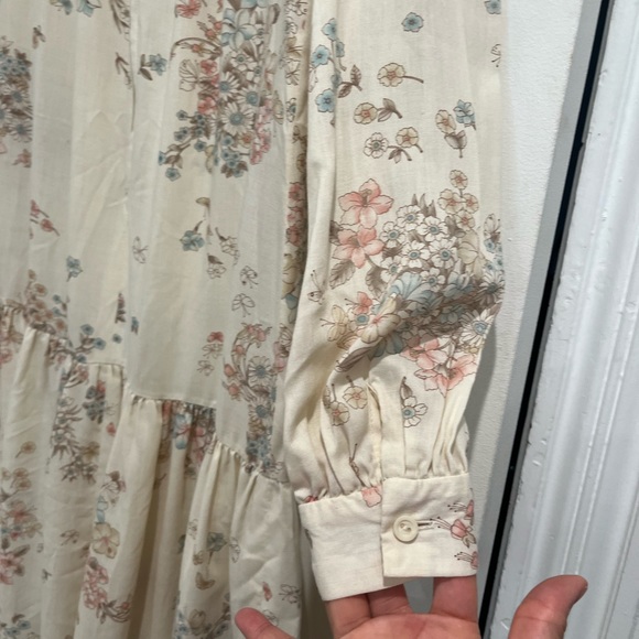 Vintage 70s Cream Floral Prairie Dress Sz. M - Picture 4 of 6